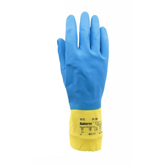 GANTS LATEX/NÉOPRÈNE BLEU/JAUNE 30 CM