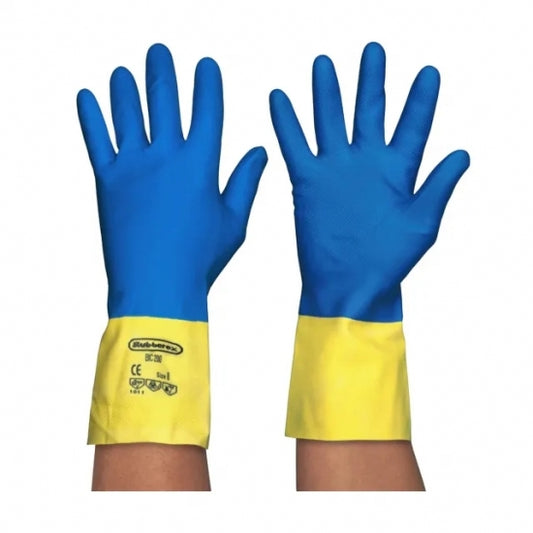 GANTS LATEX/NÉOPRÈNE BLEU/JAUNE 30 CM