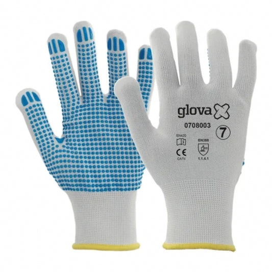 GANTS EN NYLON BLANC AVEC REVÊTEMENT POINTS PVC